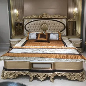 French Style King Size Oak Wood Bed Frame Bedroom Sets Furniture Royal Luxury Classic Design Wooden Bed Of Bedroom Furniture Set