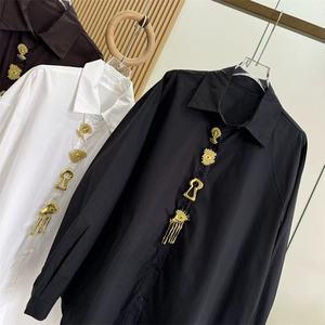 Camicette di Cotone con Paillettes Rimovibili di Design di Lusso, Tendenza Primavera 2026, Manica Lunga, Top Bianco e Nero per Donna - Product Image 5