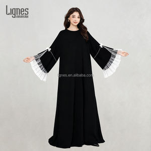 Ultima Novità EID Abaya Musulmana <span class=keywords><strong>Abbigliamento</strong></span> Islamico Donna Elegante Abaya Nera Chiusa in Pizzo Nida Dubai Abiti Modesti da Donna - Product Image 2