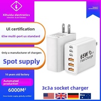 Pengisi Daya Dinding GaN 65W 3USB 3Type-C Multi-Port Adaptor Daya PD Pengisian Cepat untuk Ponsel Laptop Jam Tangan Pintar Earphone Kamera