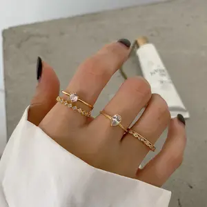 镀金精品珠宝925纯银套装戒指女性可调戒指