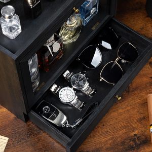 Wooden Desktop Cosmetic Storage Cabinet With Drawers 3 Layers Black <b>Makeup</b> Organizer For Perfume And Beauty Products - Product Image 4
