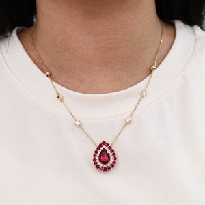 Collar de Oro <span class=keywords><strong>Real</strong></span> de 10K con Rubí Cultivado en Laboratorio, Collar con Colgante de Rubí y Moissanita para Mujer - Product Image 1