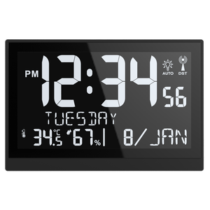 Đa chức năng kỹ thuật số LCD nhiệt độ và độ ẩm hiển thị báo động bảng đồng hồ treo tường ABS Logo hiện đại tùy chỉnh <span class=keywords><strong>RCC</strong></span>/DCF trong nhà - Product Image 6