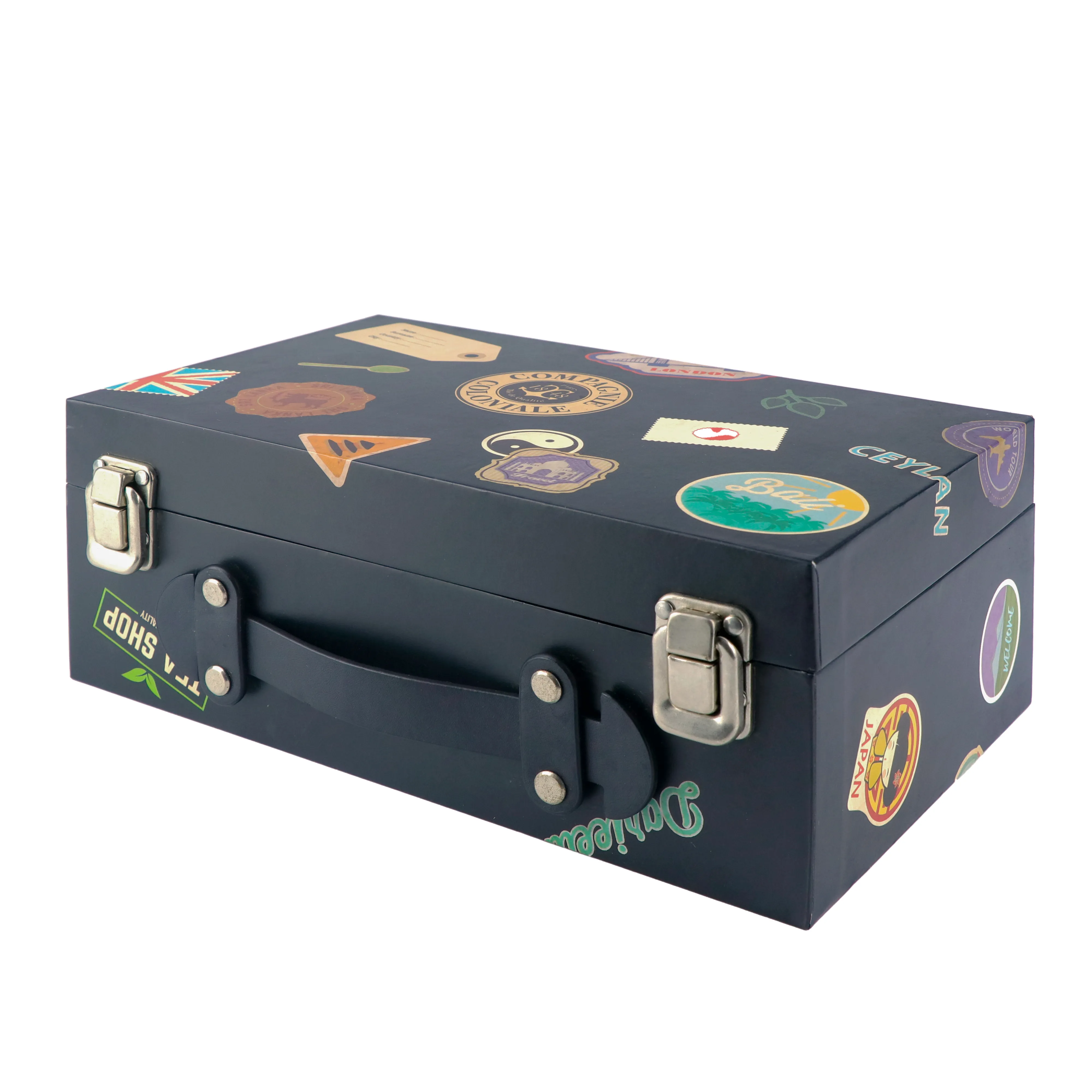 High End Matt Black Paper Papelão Suitcase Gift box com Alça