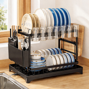 Escurridor de Platos de Doble Capa Little Shark, Escurridor de Fregadero de Acero al Carbono, Estante de Almacenamiento para Cocina, Diseño Rectangular - Product Image 1