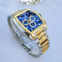 Montre Chronographe à Quartz pour Homme, Boîtier Doré, Cadran Multifonction, Bracelet en Silicone et Métal, Tendance Quotidienne et Soirée