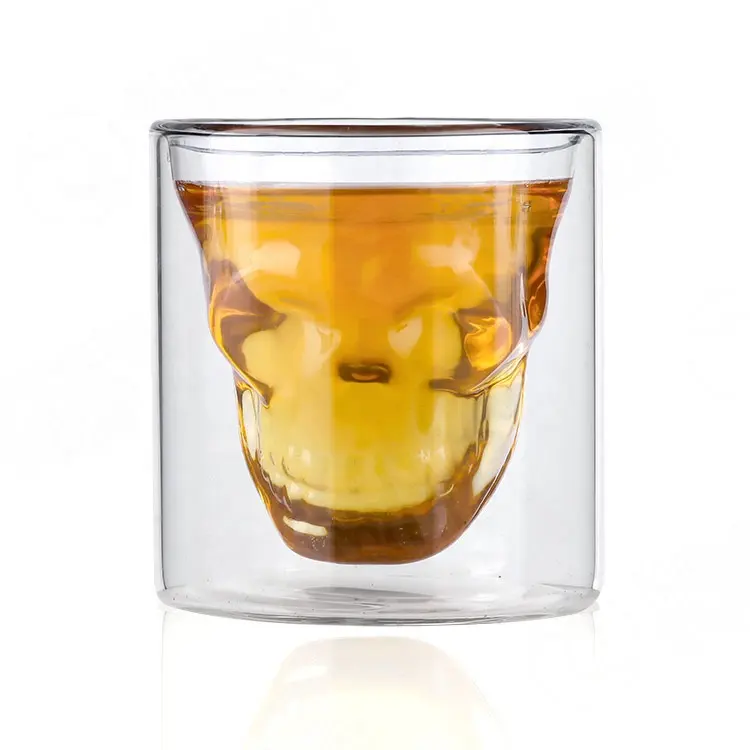 Resistente al calore Borosilicato A Forma di Teschio A Doppia Parete Vino Whisky Vetro di Colpo Cup