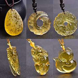 Pendentif Pixiu en citrine naturelle sculpté à la main, une pièce de monnaie, pour homme et femme, porte-bonheur, amulette en cristal jaune, collier, chaîne de pull, dropshipping - Product Image 4