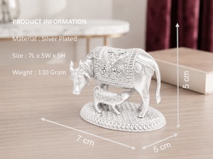 Ídolo de Vaca y Ternero Bañado en Plata 999, 8 x 5 x 5 cm, 100% Latón Gau Mata Murti para Puja, Decoración de Templo en Casa, Regalo Espiritual y Hogar - Product Image 3