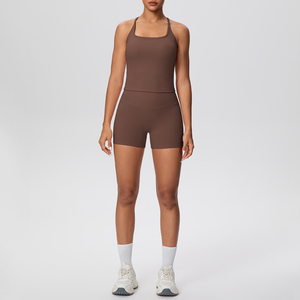 Completo Sportivo Personalizzato: Top Canotta e Pantaloncini, Scollo a V, Schiena Incrociata, Modellante, Traspirante, per <span class=keywords><strong>Fitness</strong></span> e <span class=keywords><strong>Palestra</strong></span>, Set Yoga 2 Pezzi - Product Image 3