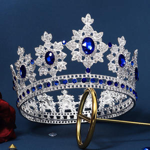 Huanxing Klein saphir princesse couronne style royal diadème en alliage rétro luxe léger plein de couronne ronde de mariée - Product Image 2