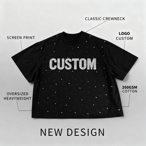 T-shirt personnalisé de haute qualité pour homme, col rond, tricoté, manches courtes, avec motif graphique en strass et diamants, 100% coton, impression de logo, décontracté, 180g - Product Image 3