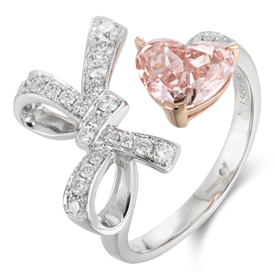 Mewah halus 925 perak <span class=keywords><strong>Platinum</strong></span> 18k putih emas pertunangan 1.55ct merah muda bentuk hati Lab tumbuh berlian cincin untuk wanita perhiasan Set - Product Image 1