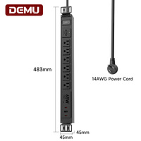 Boîtier de distribution pour montage en rack DEMU DMCN-1UT-Us6-KxFsUt65 19 pouces, 6 prises US, ports de charge USB-C 65W PD, protection contre les surtensions 900J