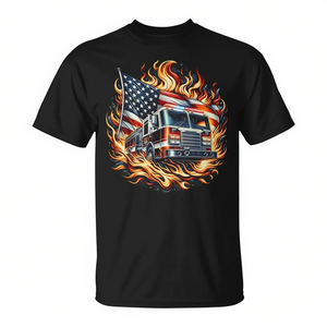 Camiseta patriótica de bombero con diseño de bandera americana y llamas - Product Image 2