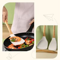 MANJIA Ensemble d'ustensiles de cuisine en silicone sans BPA résistant à la chaleur Ensemble d'ustensiles de cuisine avec spatules et poignées en bois
