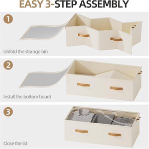 Organizador de almacenamiento debajo de la cama, color beige lino, con ventana transparente, apilable y plegable, para edredones y ropa de cama. - Product Image 5