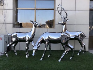 Escultura grande de acero inoxidable, escultura de plástico reforzado con fibra de vidrio de animales facetados geométricos, decoración de parque urbano comercial - Product Image 2