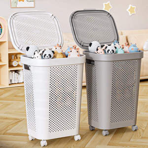 Cesto de Ropa Sucia con Ruedas y Tapa, Organizador de Ropa Grande para el Hogar, Cesta de Plástico para Lavandería, Producto en Oferta - Product Image 1