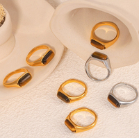 Bague en acier inoxydable avec œil de tigre plaqué or 18 carats, étanche, anti-ternissement, bijoux