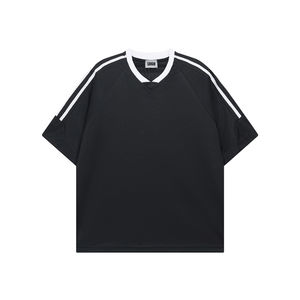 Camisetas personalizadas de gran tamaño con manga raglán para hombre, ropa de calle de verano, poliéster, cuello en V, malla a rayas, bloque de color, camiseta para hombre - Product Image 1