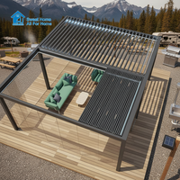 Pergola murale en aluminium écologique et durable Sweet Home, toit rétractable motorisé à lames orientables, imperméable, pour extérieur