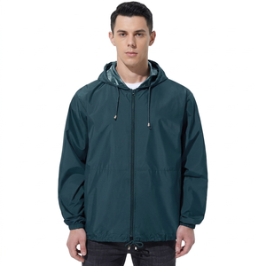 Veste coupe-vent imperméable à capuche pour homme, couleur unie, fermeture éclair, style décontracté, printemps, polyester, coupe classique - Product Image 1