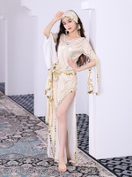 Trajes de Danza del Vientre con Lentejuelas Doradas, Vestidos Baladi, Danza Folclórica Saidi, Danza Oriental, 100% Poliéster para Adultos