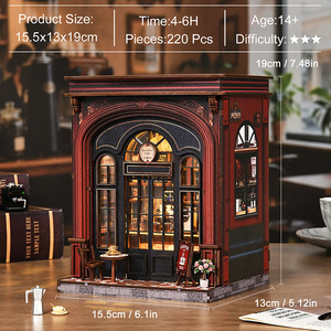 DIY 3D Coffee House Model Warm Light <b>Bookend</b> Handmade Assembly Toy For Adults Creative Gift Rectangle Shape Imported MDF - Product Image 3