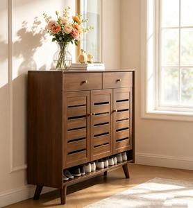 Modern Solid Wood <b>Shoe</b> Cabinet With <b>Storage</b> Drawers And Ventilated Doors Entryway Furniture For Home Use - Product Image 4