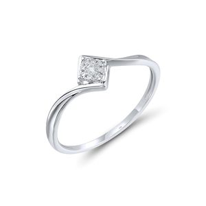 custom 10K Solid White Gold Twist Shank Square Halo Diamond <b>Ring</b> for Women <b>Dainty</b> Geometric Cluster Promise Engagement Band - Product Image 1