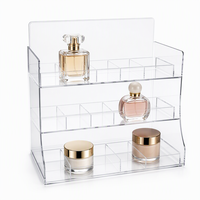 HOTEAM Support de présentation cosmétique de luxe à 3 niveaux en acrylique transparent avec panneau arrière amovible