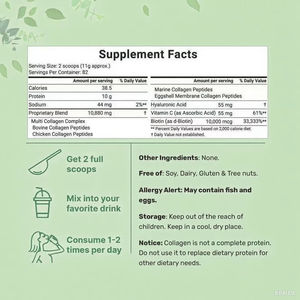 Collagène Peptides Type IIIIVX Biotine 10000mcg Acide Hyaluronique Vitamine C Sans Arôme Poudre de Protéine Multi-Collagène Beauté - Product Image 3