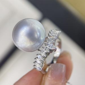 12-13mm Natural Round <b>Pearl</b> <b>Ring</b> 925 Sterling Silver Featuring Large Grain Horse Eye Diamonds Classic Romantic Style - Product Image 2
