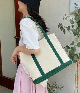 Sac fourre-tout en toile décontracté minimaliste personnalisé, fermeture éclair en coton, sac de shopping d'été, grand sac fourre-tout, poignée bicolore - Product Image 2