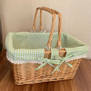 Rattan Woven Storage <b>Basket</b> Rectangle Handmade Linen Lining With Handle For Fruit <b>Egg</b> Picnic Shopping - Product Image 3