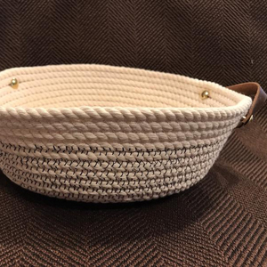 Trendy Cotton Rope Bowl With Leather Handles - Product Image 1