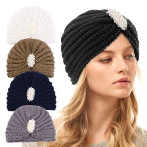 High Quality Acrylic Warm Beanie Cap with Pearl Accessory <b>Winter</b> Comfortable Breathable Knitted Cap for Women Travel - Product Image 2