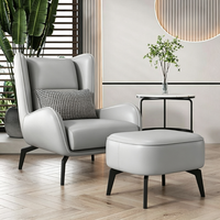Fauteuil d'appoint de luxe à dossier haut avec repose-pieds en similicuir pour appartement, salon, chambre - Chaise de détente traditionnelle