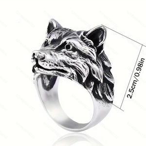 2025 Vintage <strong>Wolf</strong> Head Silver Black Metal <strong>Ring</strong> Trendy Opened Animal Circle <strong>Ring</strong> for <strong>Men</strong> - Product Image 2