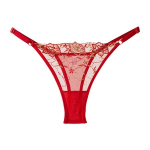 Tangas de encaje rojo para mujer al por mayor, de talle bajo, transparentes, de malla, lencería sexy, ropa interior ultrafina - Product Image 1
