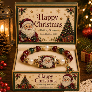 SongYi Christmas Santa <b>Beaded</b> <b>Bracelet</b> with Christmas Tree Charm, Holiday Gift <b>Bracelet</b> with Gift Box - Product Image 3