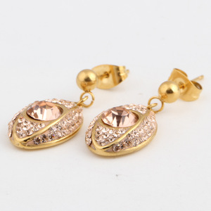Rose Gold Oval <b>Stud</b> <b>Earrings</b> With Crystal Inlay For Party Fashion Jewelry - Product Image 2