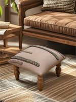 Pouf ou banc à bascule en coton et lin fait main de style Wabi-sabi importé de Chine, idéal comme repose-pieds ou banc à chaussures