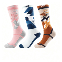 Chaussettes de ski en laine mérinos à motif de dessin animé pour enfants avec logo personnalisé, chaussettes hautes pour garçons et filles, chaussettes thermiques d'hiver pour le snowboard