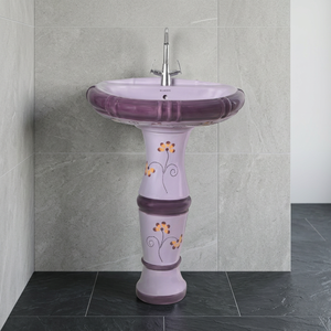 Ensemble de lavabo moderne rond en céramique sur pied, finition granit, pour salle de bain d'hôpital - Product Image 4