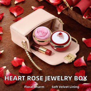 Caja de Almacenamiento de Joyas Redonda de Lujo con Flores Preservadas, Opción en Rosa y Rojo, para Anillos, Collares, Regalos de Aniversario y Propuesta de Matrimonio - Product Image 2