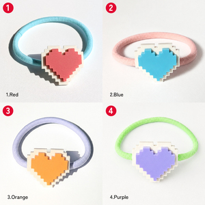 Attache-cheveux élastique personnalisée en forme de cœur pixelisé pour queues de cheval et queues doubles, pour filles - Product Image 2