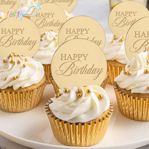 Disponibili all'Ingrosso Decorazioni Acriliche Rotonde Dorate a Specchio per Cupcake di <span class=keywords><strong>Compleanno</strong></span>, per Regali Fai-da-Te, Fiori, Pasticcini e Dessert - Product Image 1